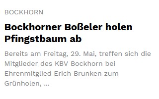 Bockhoerner Boßler holen Pfingstbaum ab